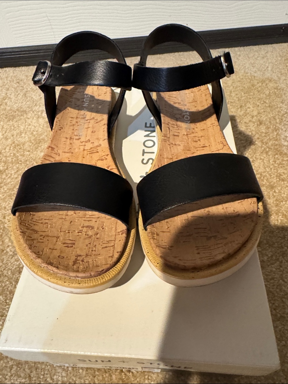 Women's Black Cork Footbed Sandals with Ankle Strap